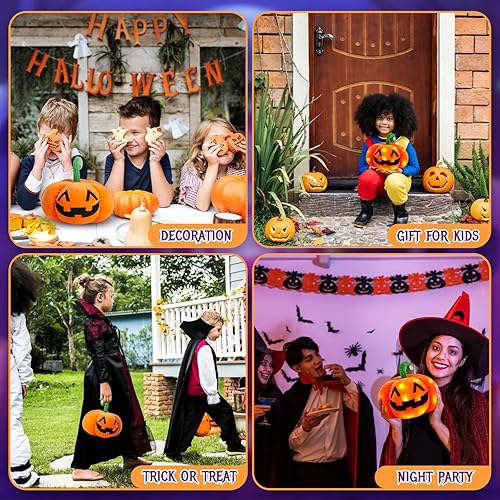 Miniatura 6 de Athoinsu Peluche de calabaza de Halloween con luz LED brillante, luz nocturna esponjosa, suave, fantasma Jack O Lantern, juguete de peluche, regalos