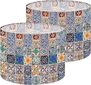 Lamp Shades Set of 2 colorful vintage ceramic tiles wall decoration turkish ceramic tiles Drum lampshades for Floor Lamps Table Lamps Pendant Light 11"x8.9" Replacement Large Lampshade Easy Assembly