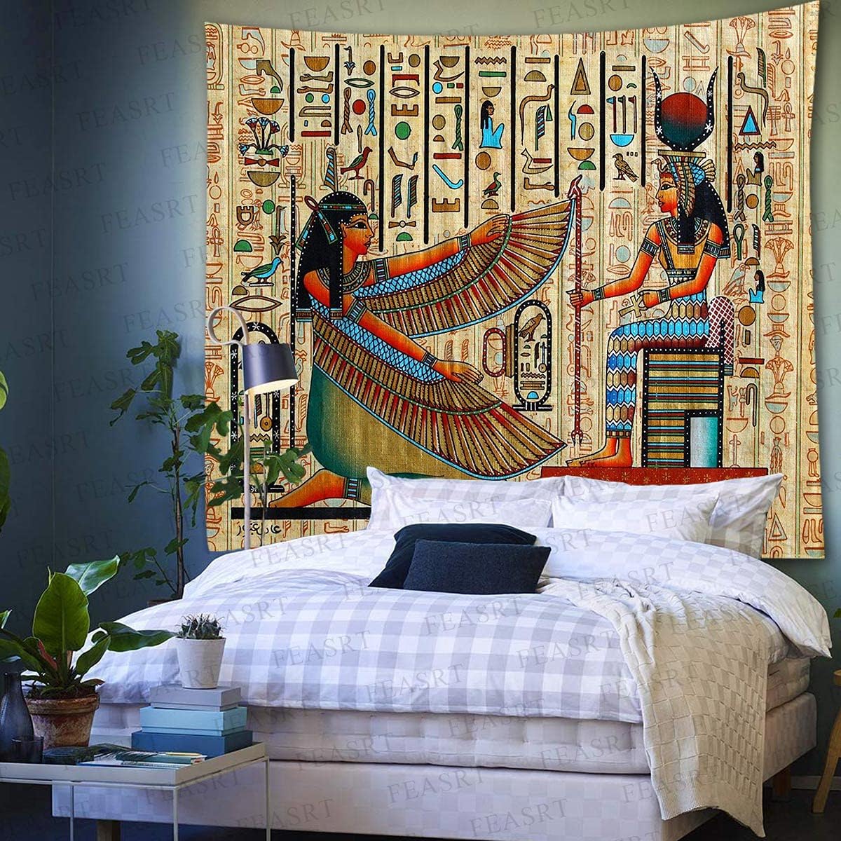 FEASRT Ancient Egypt Mythology Tapestry, Large 100x90 Inches Soft Flannelette, Egyptian Gods Hieroglyphic Carvings Tapestries Wall Hanging for Living Room Dorm GTQQAY1548