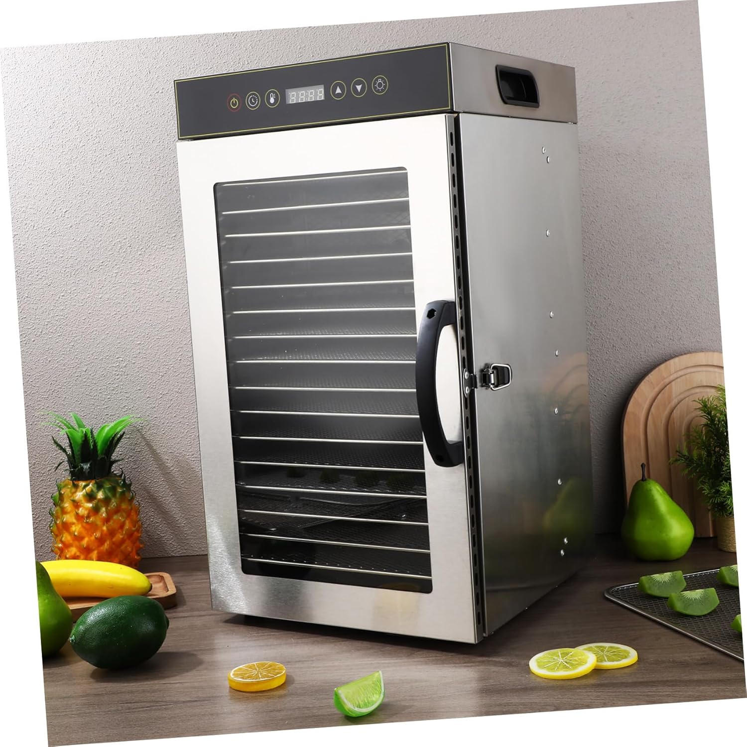 Large Food Dehydrator Machine Stainless Steel Trays Electric Multifunctional Food Air Dryer for Meat Jerky Fruit Dog Treats Temperature Control with US Plug Space-saving Design
