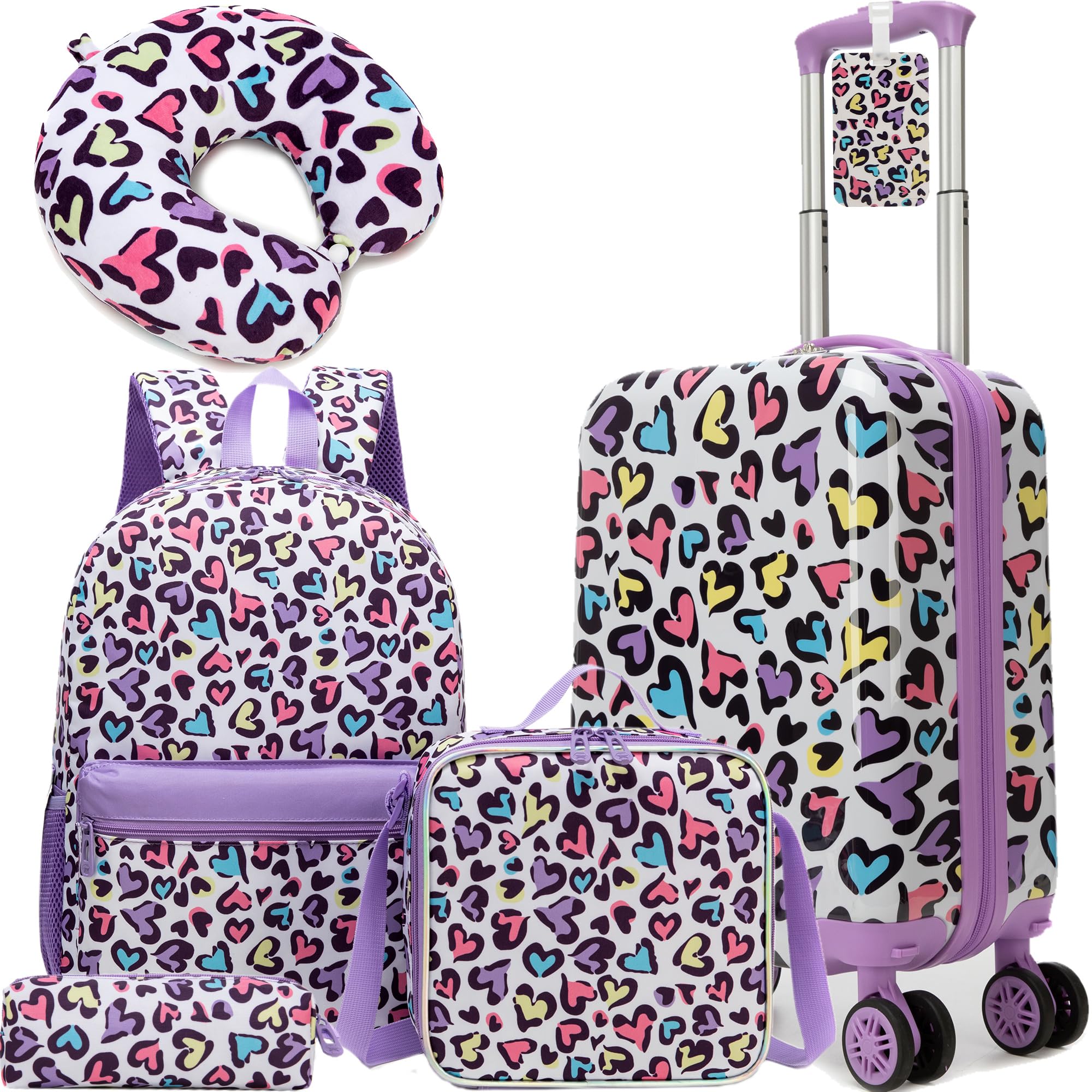 HTgroce 5pcs Set di Valigie per Bambini, Bagaglio a Mano Viaggio Ragazza