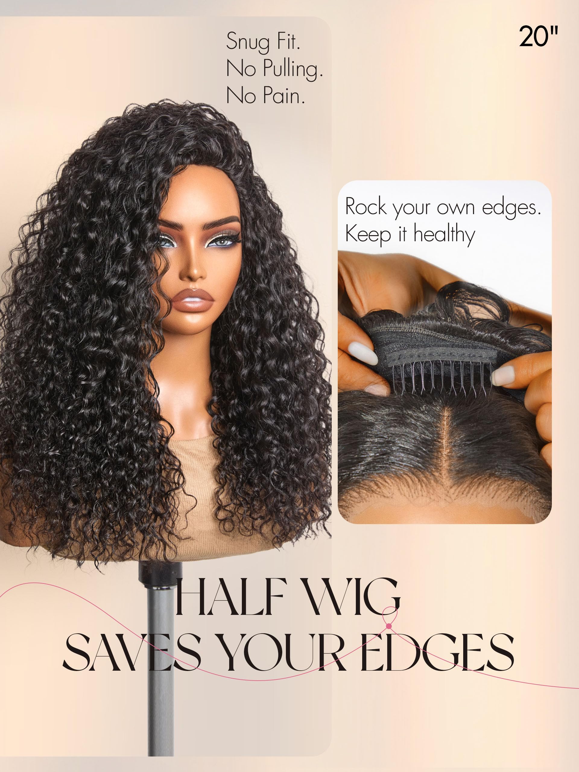 Water Wave Half Wig Human Hair 200% Density Glueless Drawstring Beginner Go Wigs 12A Brazilian Raw Human Hair Half Wigs 200%... From  main image 2