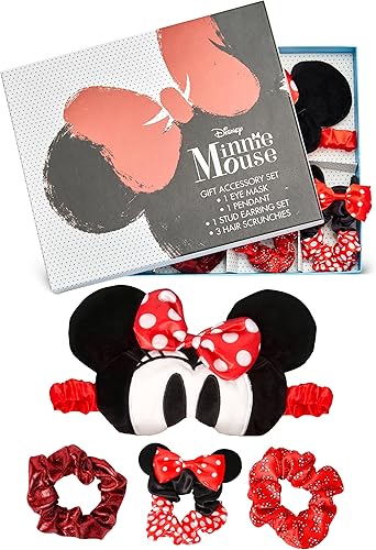 Miniatura 7 de Disney Minnie Mouse - Juego de accesorios de regalo para niñas con máscara de ojos y 3 coleteros para el cabello, con licencia oficial, Felpa, Sin