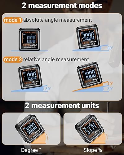 Miniatura 6 de Buscador de ángulo digital ultra pequeño nivel magnético, cubo de ángulo recargable, medidor de inglete de sierra de mesa, inclinómetro electrónico