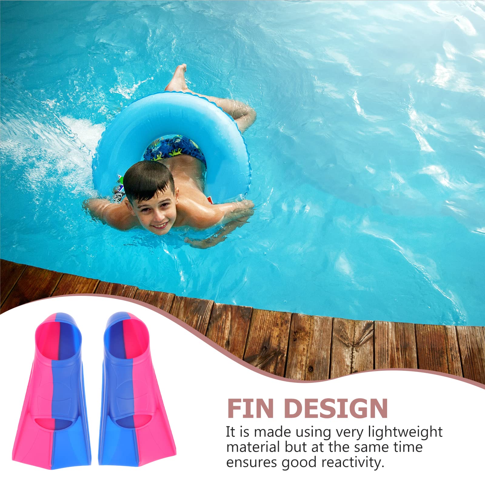 LOGOFUN Kids Swimming Training Flippers Rubber Water Sports Gear for Child Summer Beach Party Outdoor Sports Supply - Red Blue