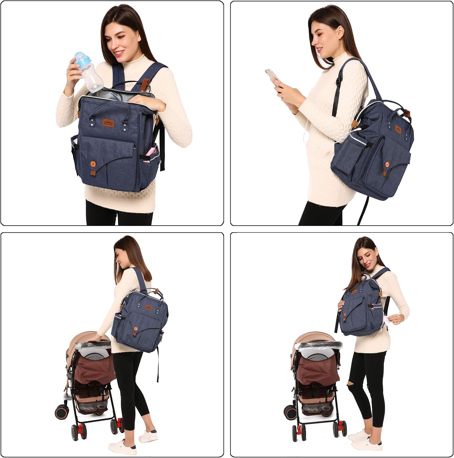 Niumike Baby Diaper Bag Backpack Multifunction Large Capacity Maternity Baby Changing Bags with Changing Pad and USB Waterproof Stylish Mothers Day Gifts for Mom Navy
