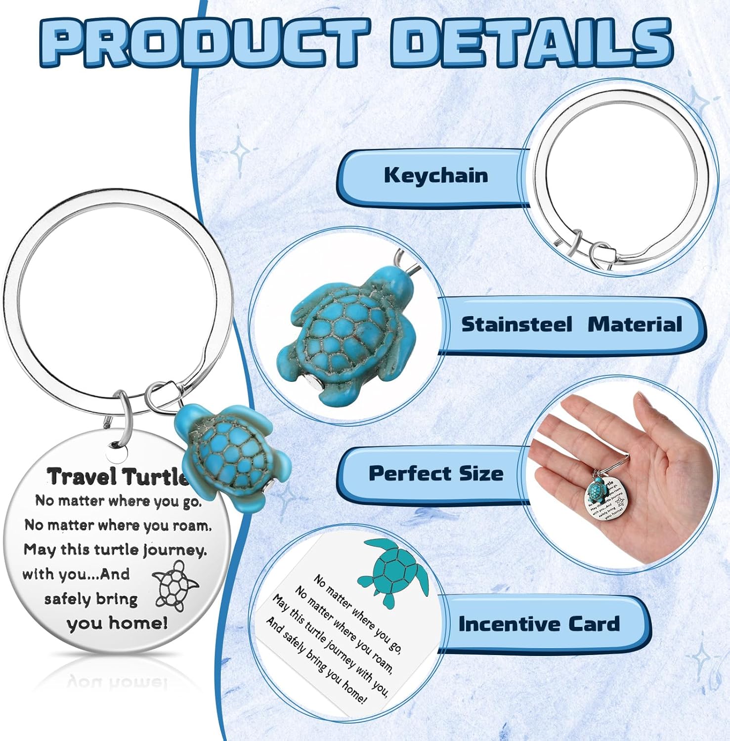 Sureio 20 Sets Travel Turtle Keychain Inspirational Turtle Wherever You May Wander Good Luck Charm Gifts for Family Friend - Image 4