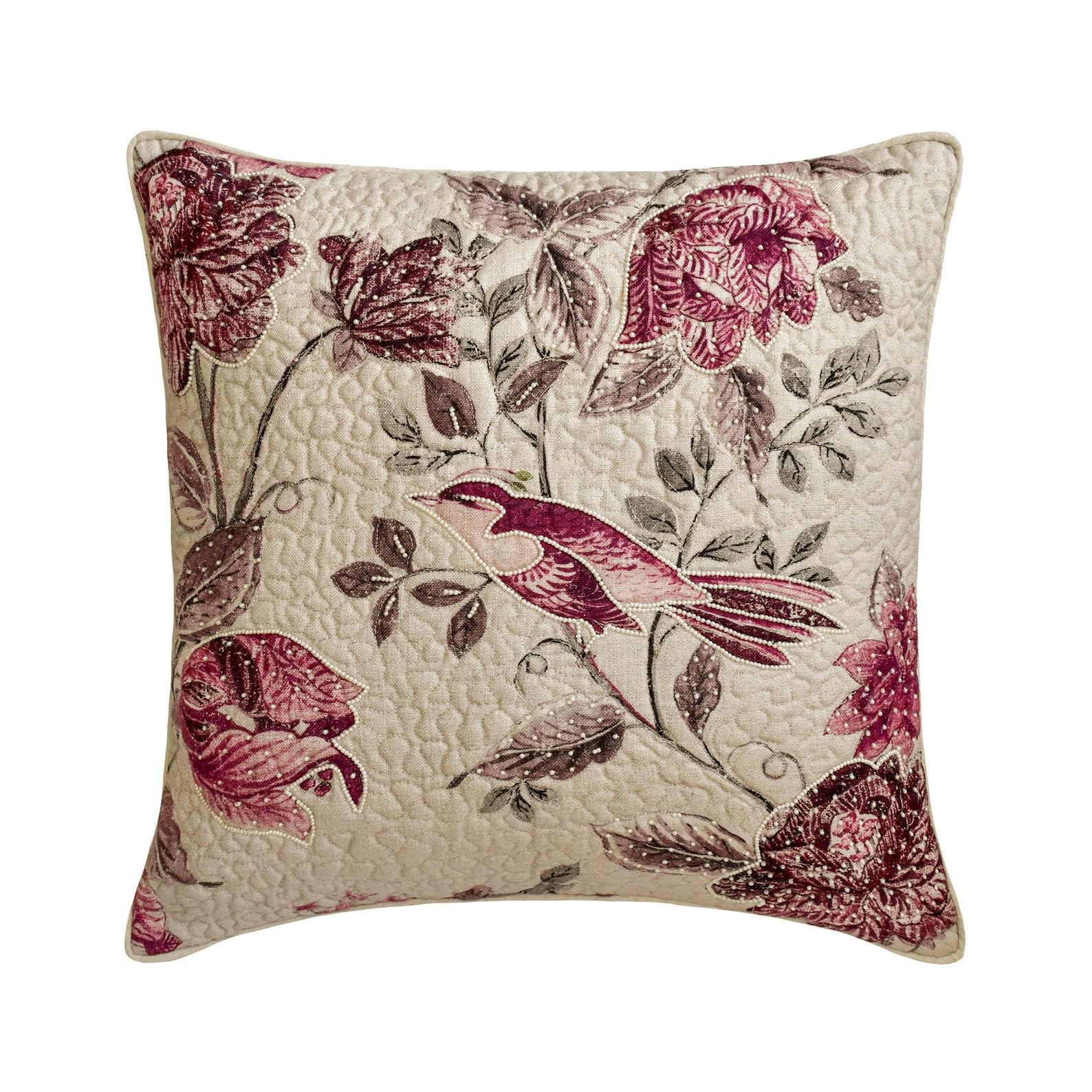 The HomeCentric Decorative Pink Pack of 2, 40x40 cm (16"x16") Accent Cushion Covers, Cotton Bird, Printed, Pearl & Quilted Accent Cushion Covers, Floral Pattern Contemporary Style - Eileen โ image 1