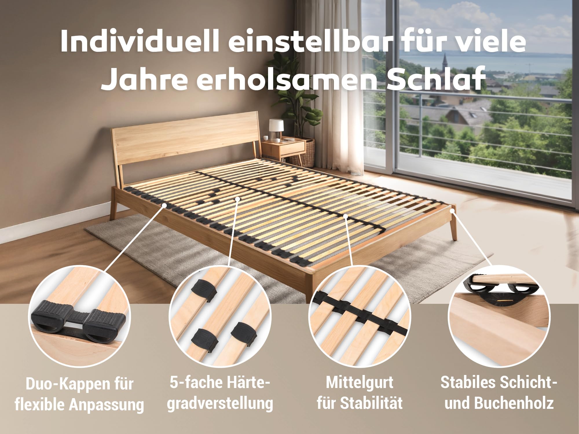 Betten-ABC Max1 Lattenrost - 90x200cm - Selbstmontage - individuelle Härtegradverstellung - für alle Matratzen geeignet - hergestellt aus Schicht- & Buchenholz in Deutschland