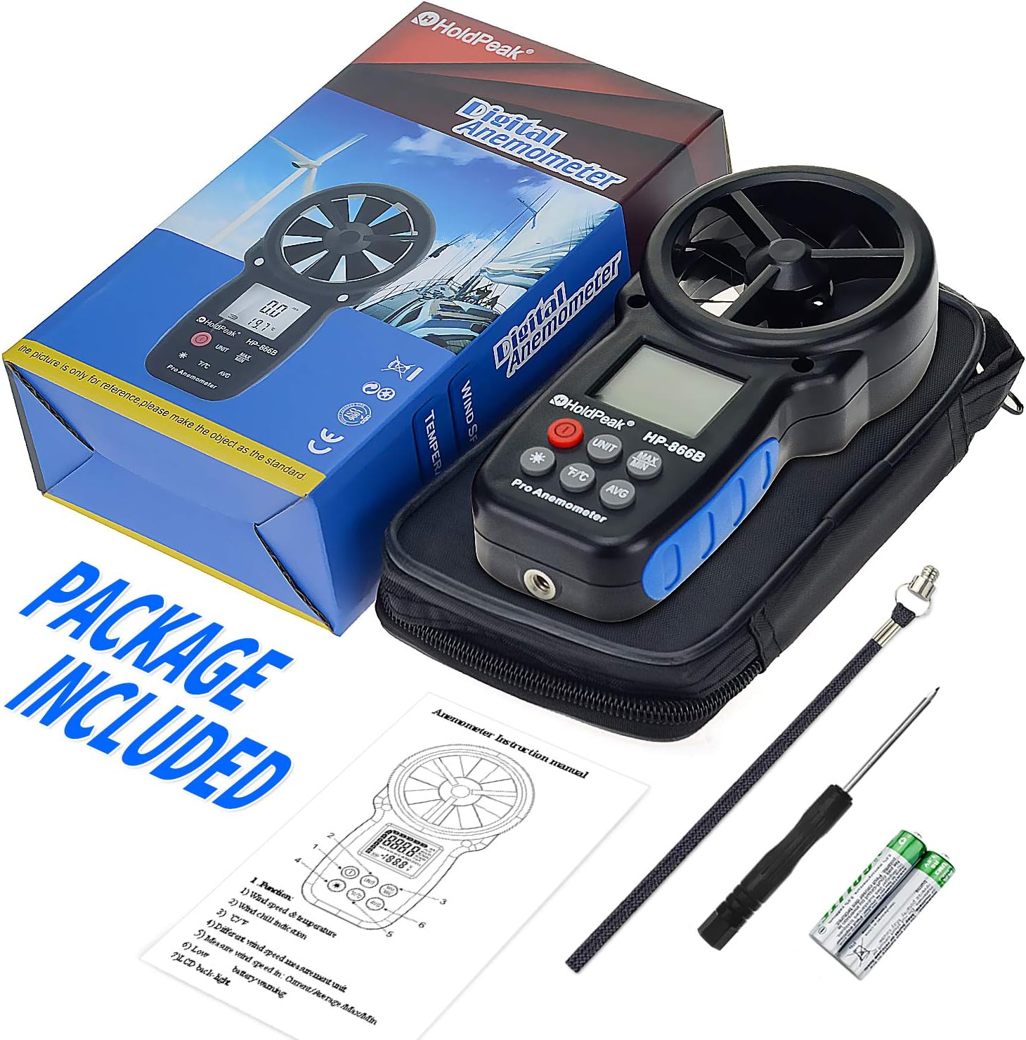 HoldPeak 866B Digital Anemometer Handheld Wind Speed Meter for Measuring Wind Speed, Temperature and Wind Chill with Backlight and Max/Min : Patio, Lawn & Garden