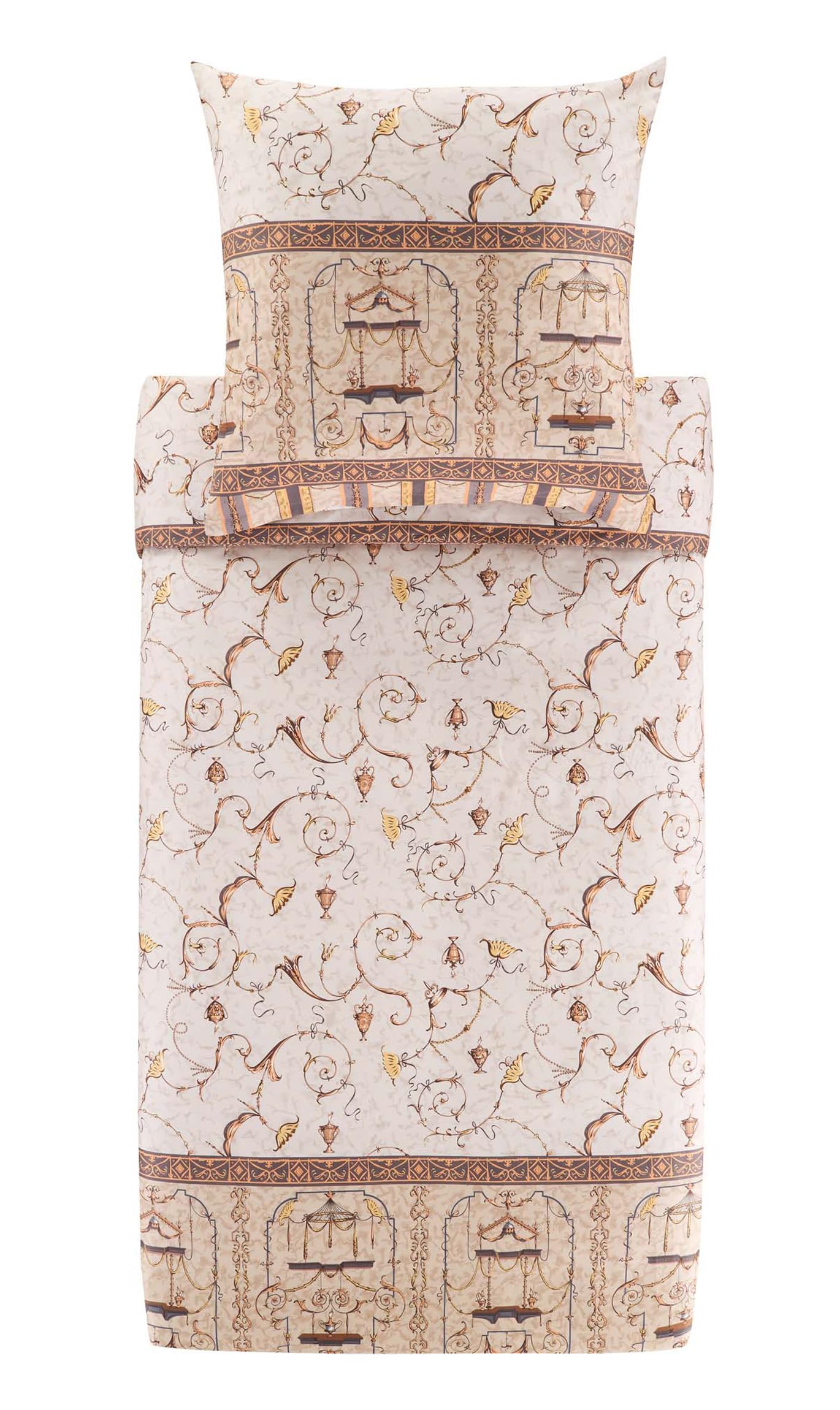 Bassetti Oplontis 9331444 Bed Linen + 1 Pillowcase Made of 100% Cotton Satin in Beige 4M, Dimensions: 155 x 220 cm + 1 K 80 x 80 cm