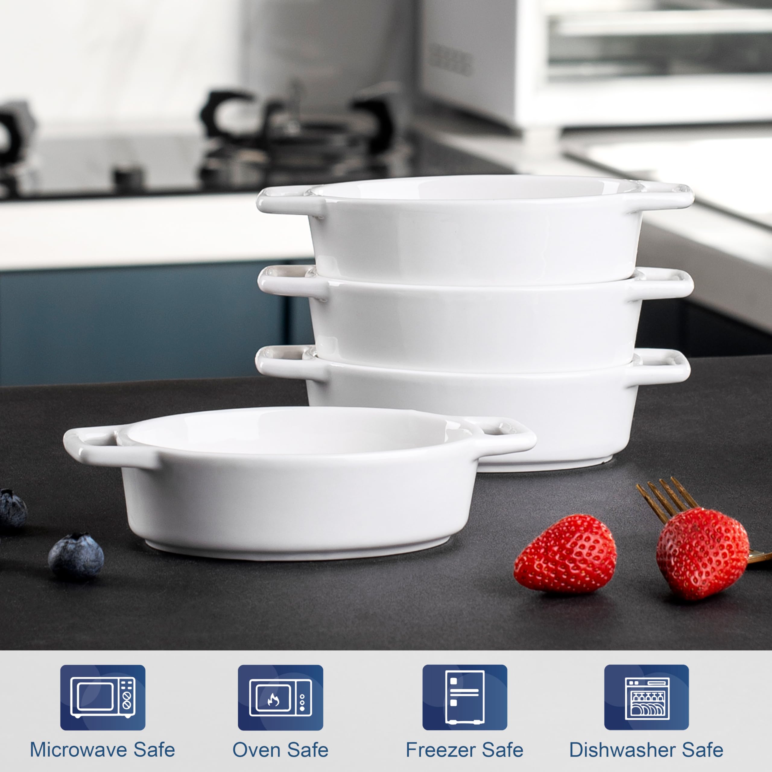 LOVECASA, Ramequin Dish - Stampo per soffio, set di pasticceria in porcellana, 4 pezzi, per bruciata, quiché, torta, pasta-16 cm, ovale