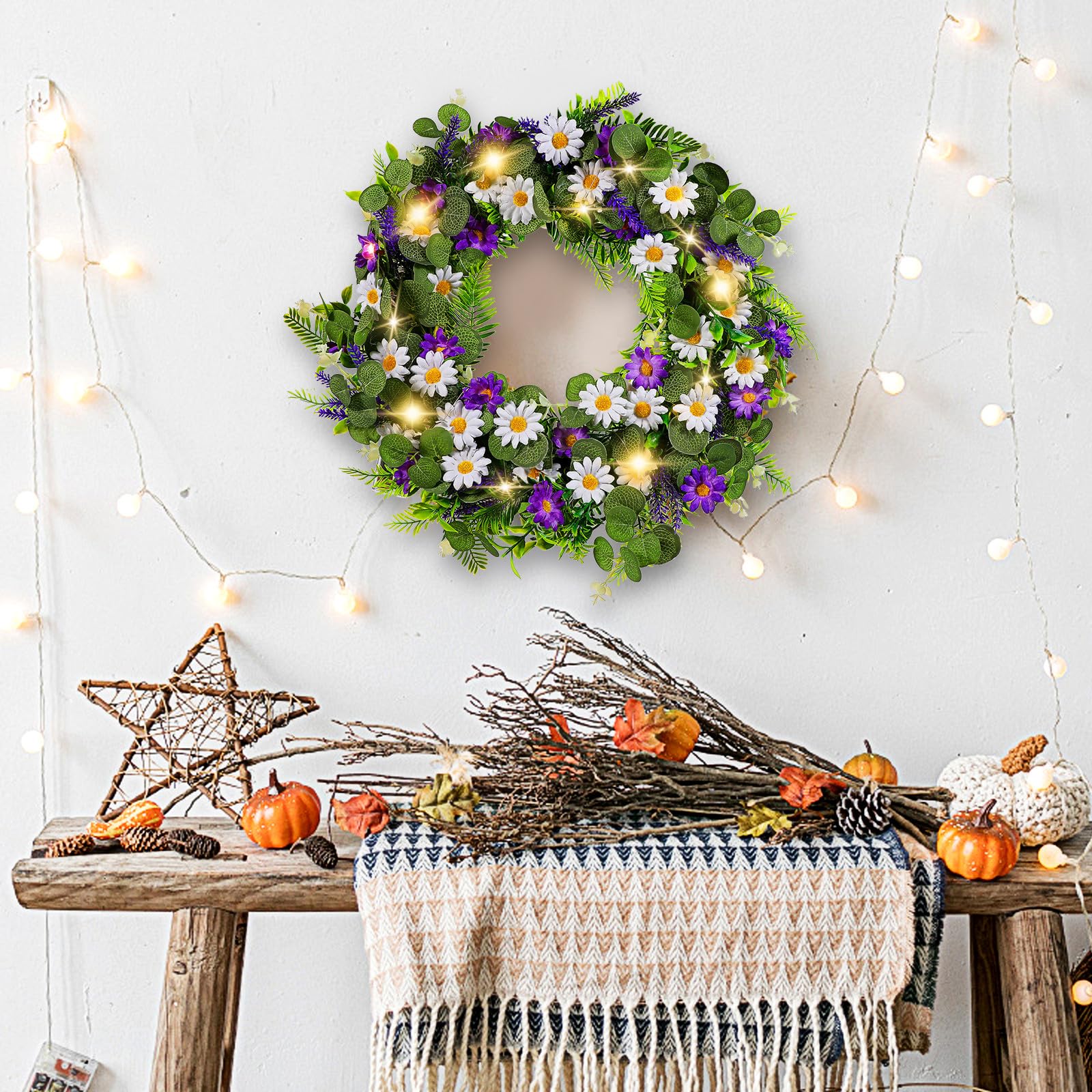 Künstlicher mit Sommer Türkranz Lavendel Frühling und LED