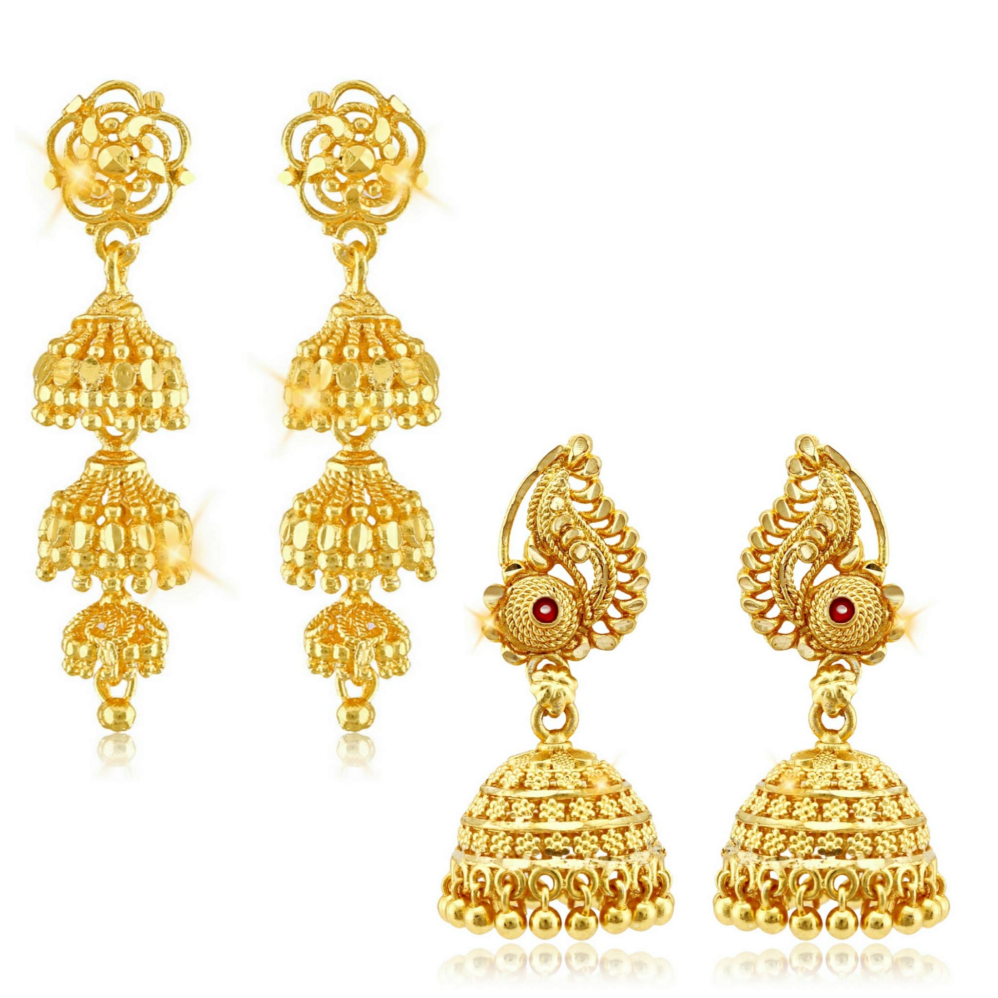 VFJ Vighnaharta valentine day gift valentineday gift for her gift for him gift for women gift for men FASHION JEWELLERY Womens 1 gm Gold Plated Alloy Metal Jhumki Earrings Combo Set - Pack of- 2 Pair (Yellow) (B085MC2T7C) Amazon Price History, Amazon Price Tracker