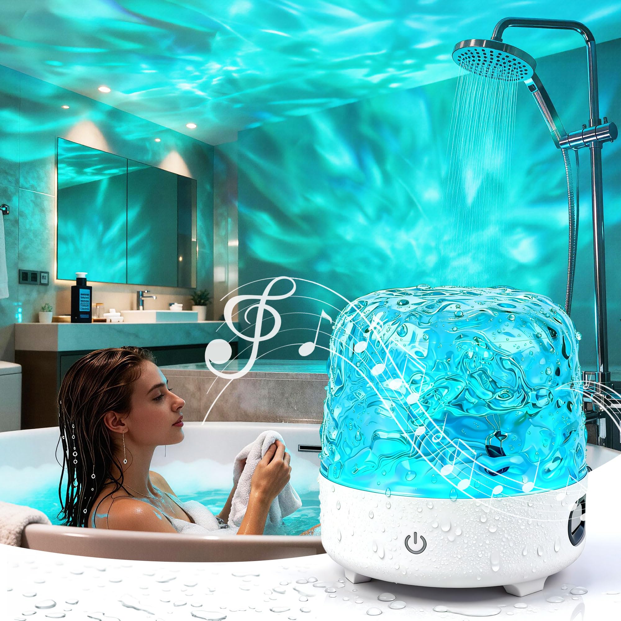 Photo 1 of ***FOR PARTS ONLY/ BROKEN***Waterproof Shower Light with Bluetooth Speaker, 16 Colors Changeable Shower Lamp for Inside Shower, Dimmable Ocean Wave Projector Light with Remote, LED Night Light Lamp for Bathroom, Bedroom Decor