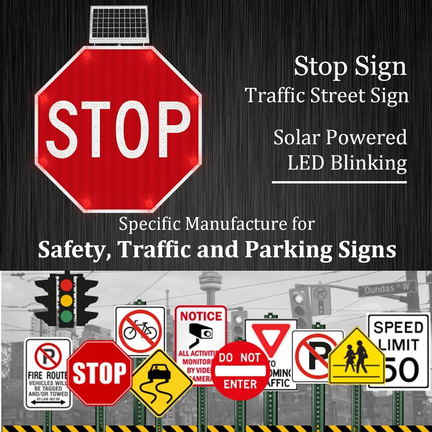 24" Señal de Paso de peatones Power Solar Stop Intermitente Señales de tráfico para Iluminado Iluminación Led Señales de tráfico por Carretera
