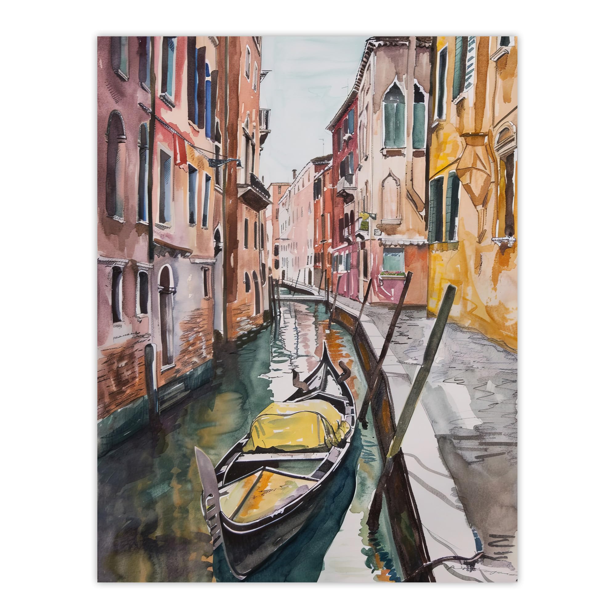 Artery8 Gondola in Venice Canal Watercolour Classic Living Room Extra Large XL Wall Art Poster Print