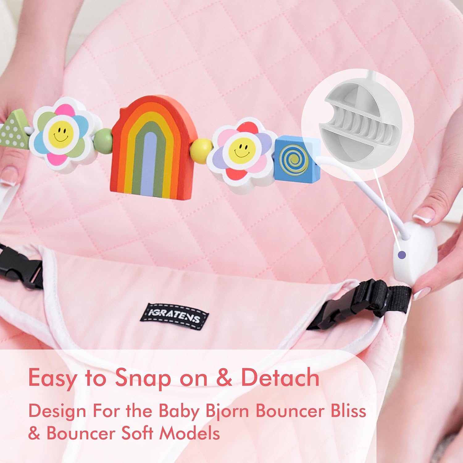 Baby Bjorn Bouncer Toy Bar Fabric Seat for Bouncer - Pink & Rainbow