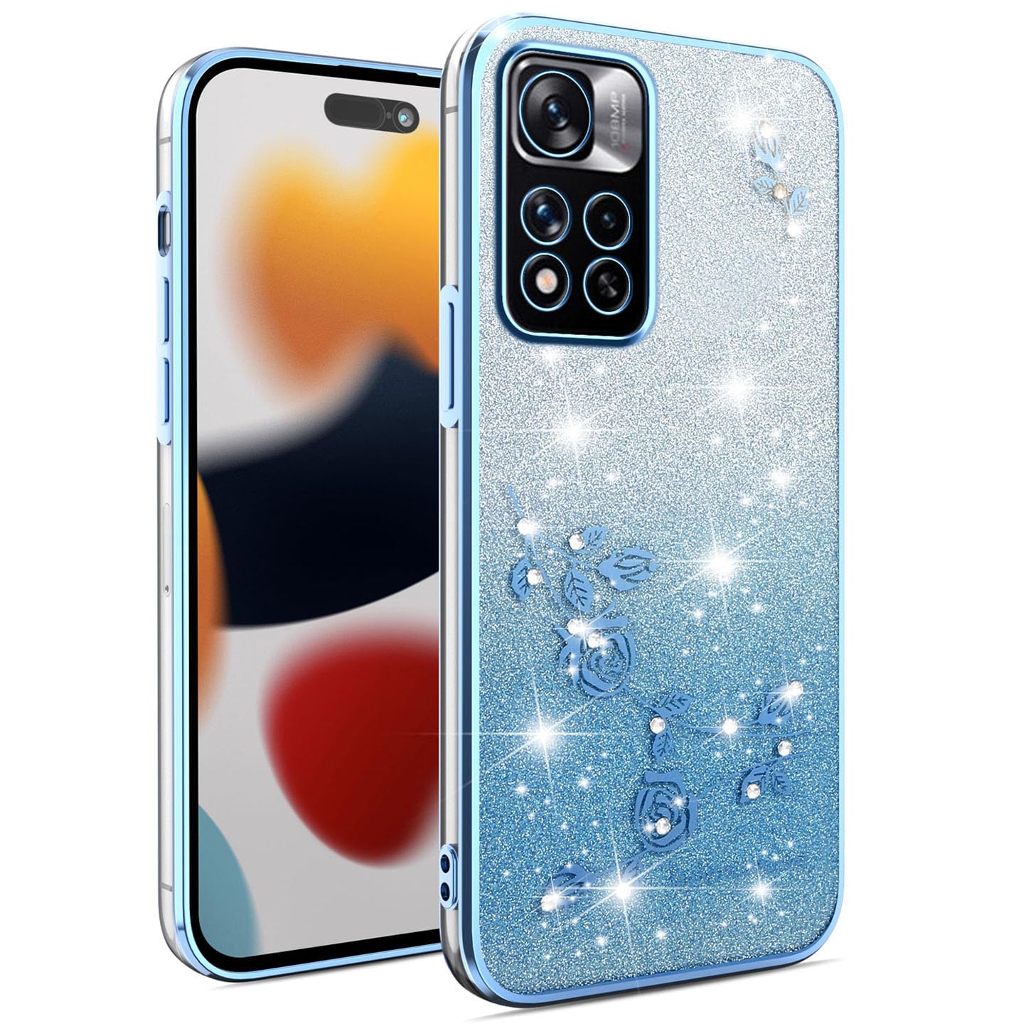 SEAHAI Cover per Motorola Moto G56 5G, Colore Gradiente Brillantini Fiore Motivo Design Ultra Sottile Morbido Silicone TPU Bumper Antiurto Custodia
