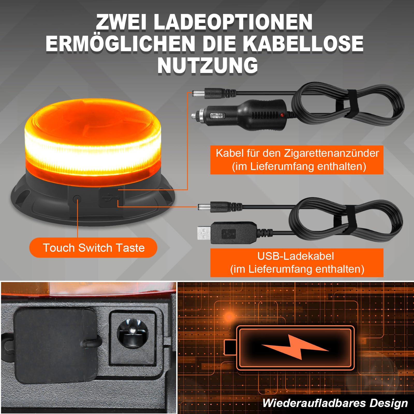 antom rundumleuchte akku Mit Fernsteuerung 9 Blitzmuster 12V 24V Gelb Warnleuchte led magnet mit 3 Meters-Kabel und USB-Kabel für Auto LKW Traktor Golfwagen SUV
