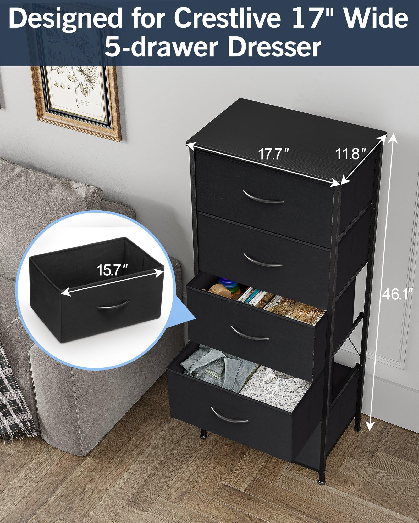 Crestlive Products Fabric Dresser Drawers with Wood Handles, Closet ...