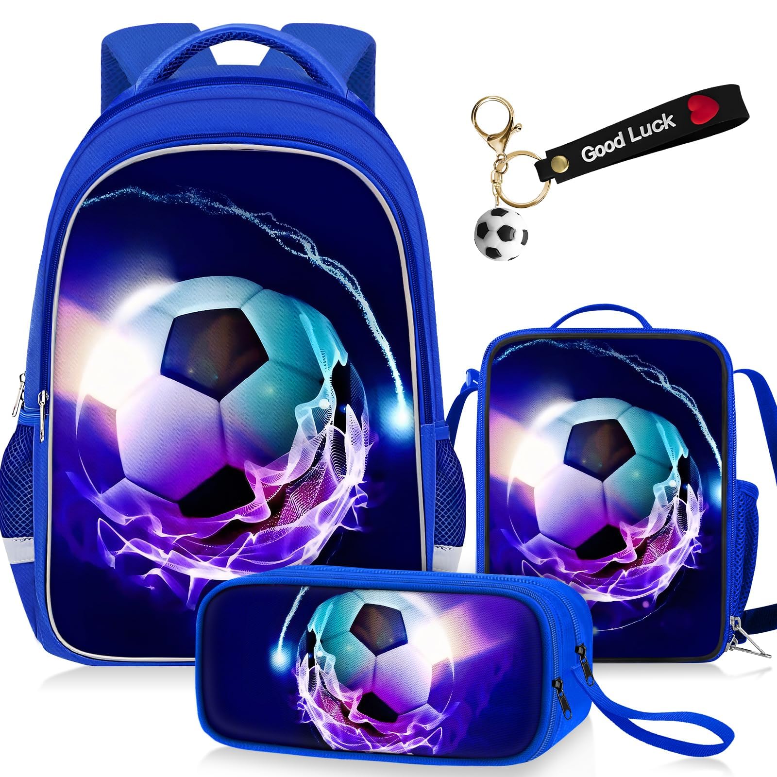 TILYTADLY School Backpack for Boys - 4pcs Soccer Boys Backpack with Lunch Box and Pencil Case for Kids Children Teens Elementary Middle School -