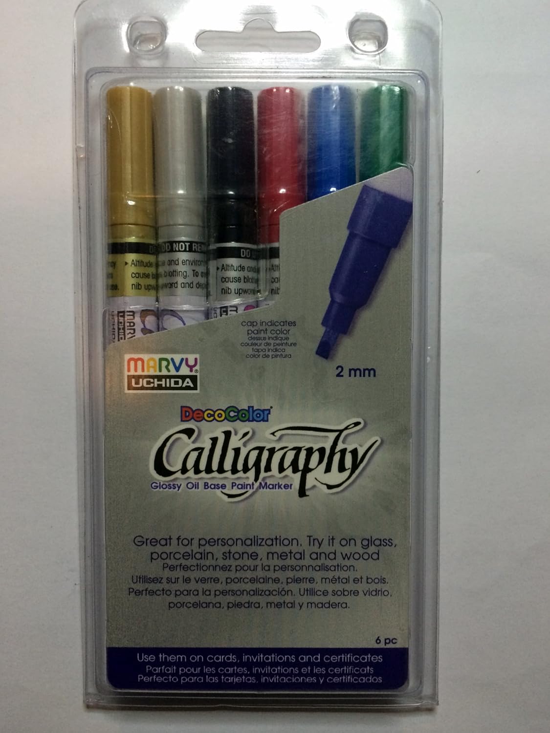 Uchida 125-6A 6-Piece Decocolor 2mm Calligraphy Tip Oil-Based Paint Marker Set