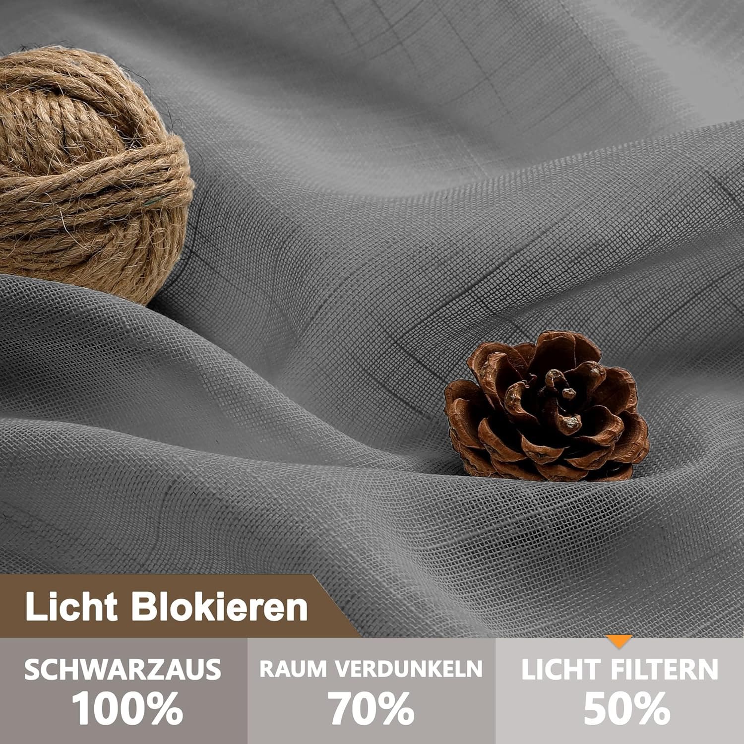 Cucraf Leinenoptik Grau Voile Vorhänge mit Ösen Halbtransparent Gardine für Schlafzimmer Wohnzimmer H175 x B140cm 2er Set – Bild 2