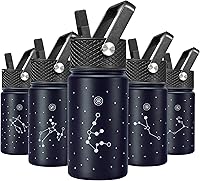 Vista 18 de BJPKPK Botella de agua aislada con tapa con pajilla, botellas de agua de metal de acero inoxidable de 15 onzas, botellas de agua reutilizables a