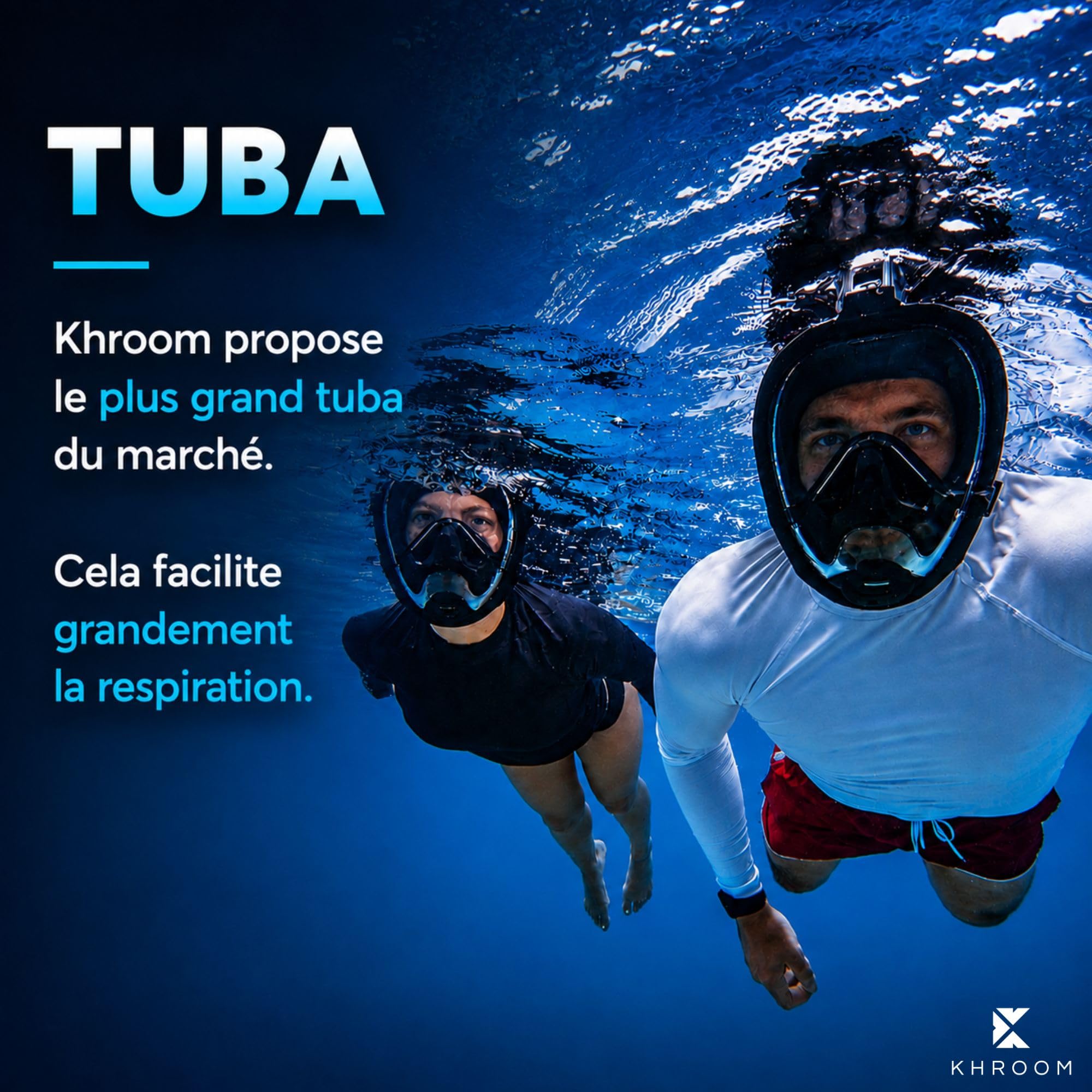 Khroom Masque Intégral de Plongée Adulte Équilibrage Seaview Pro Plus | CO2 testé sûr | Poche nasale en silicone | Vision panoramique 180° | Système Dry-Top anti-eau | Support caméra inclus
