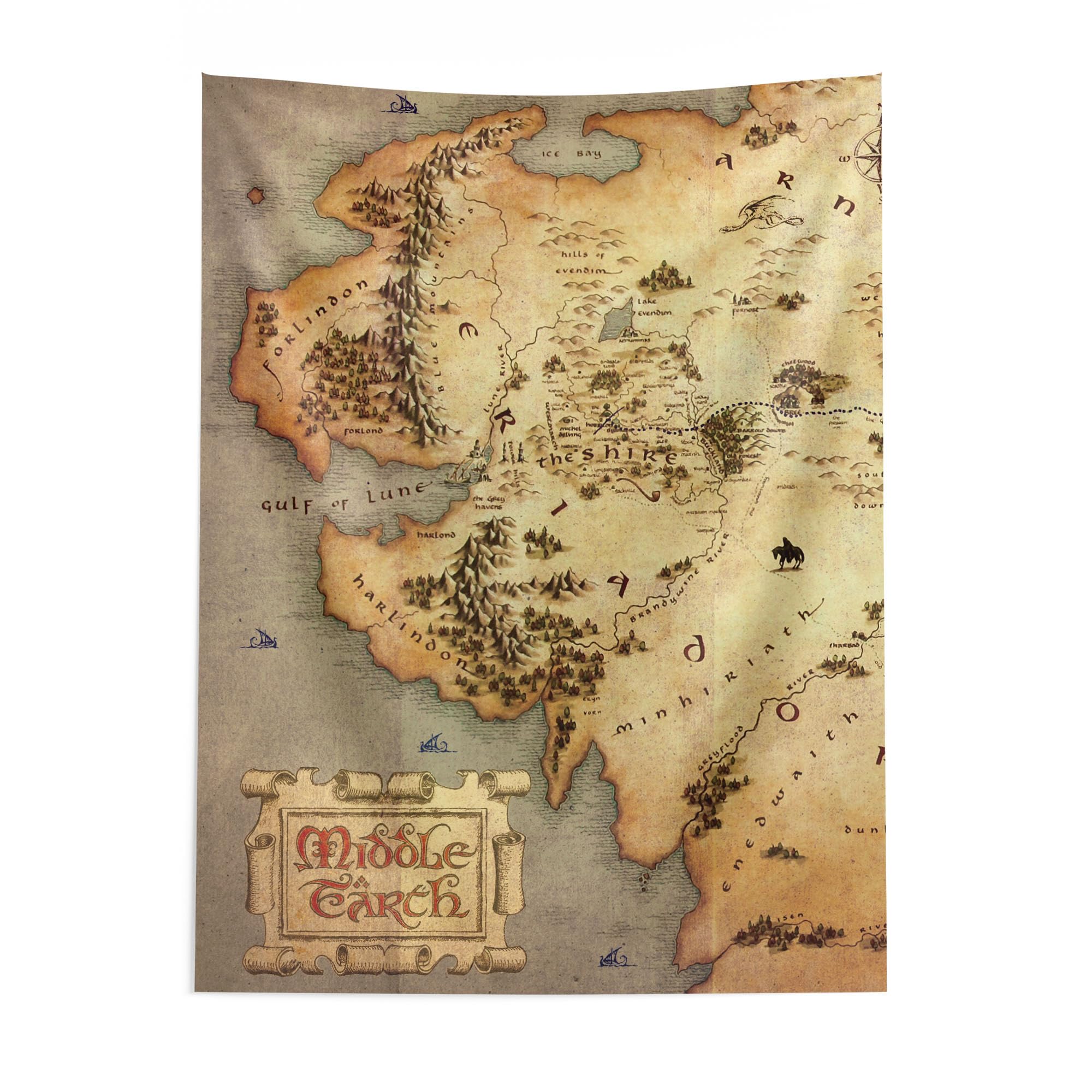 Northwest Beige The Lord Of The Rings Beyond The Shire Wall Hanging Tapestry, Fantasy Room Decor, Lightweight Washable Fade Resistant, 40X57 Inches