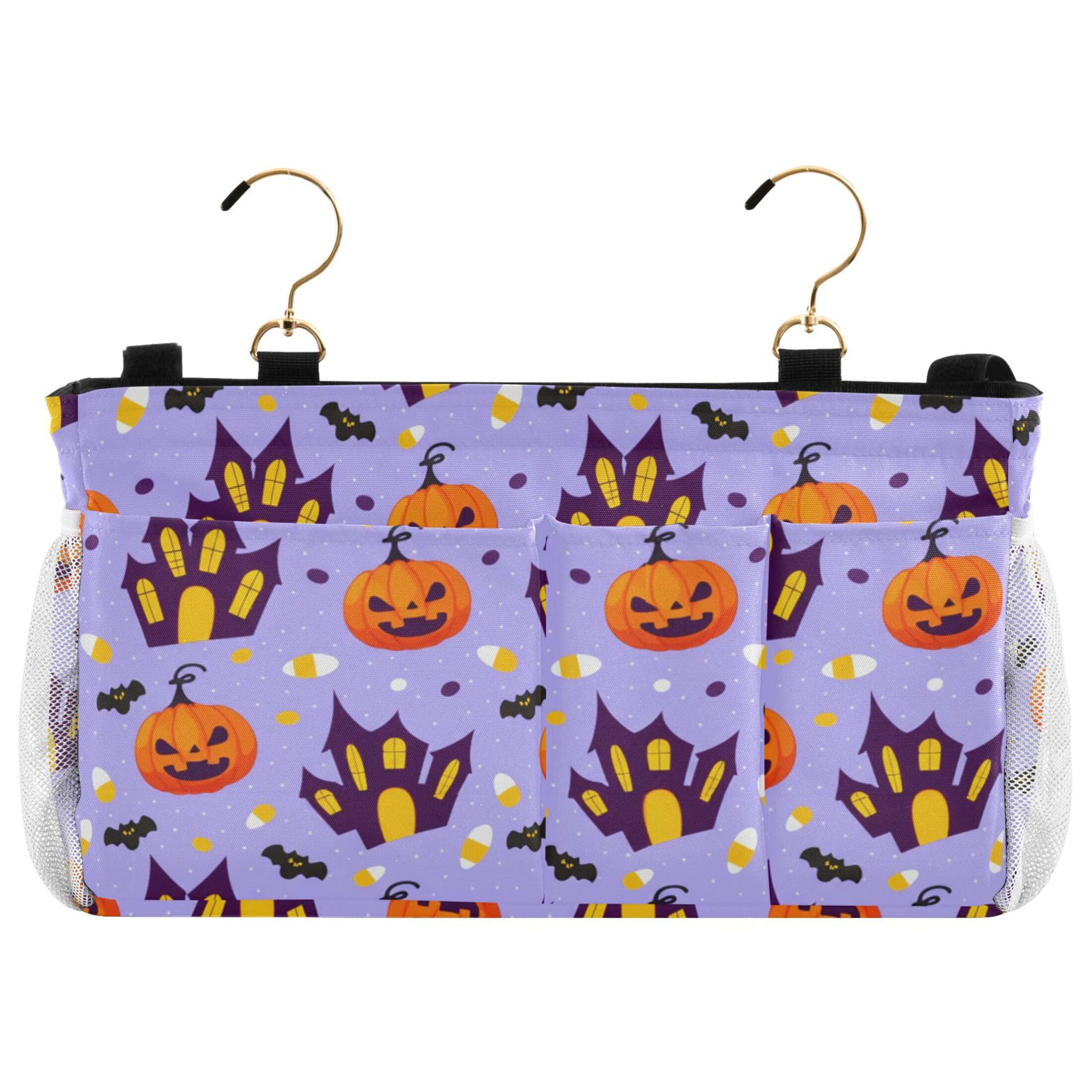 Burbuja Castles Pumpkins Bedside Caddy Hanging Storage Organizer with 2 Straps and Hooks for Home College Dorm Bunk Bed Hospital Bed Crib