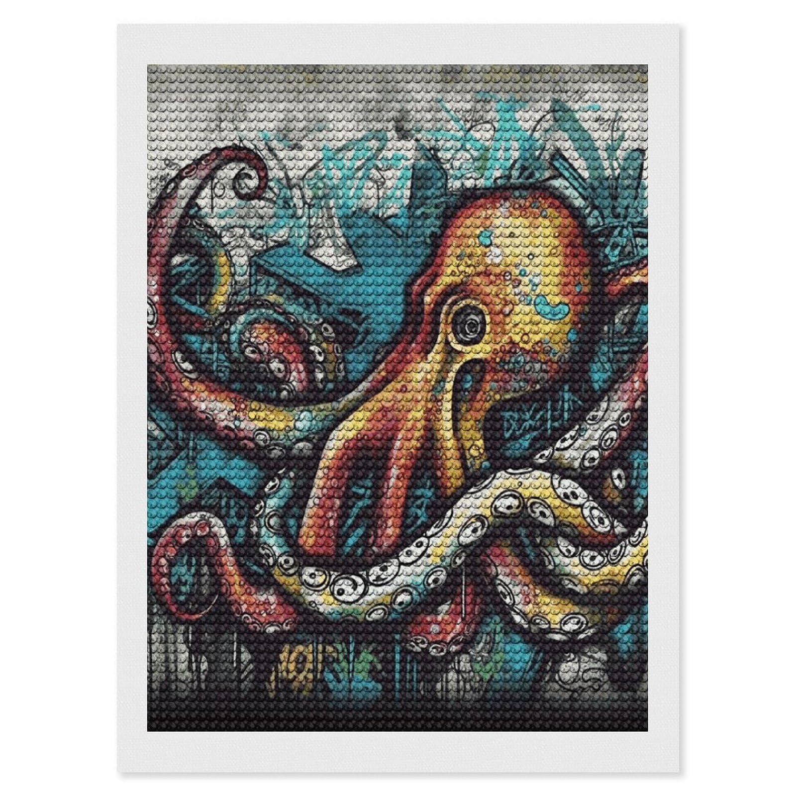 FekiLoot Color Graffiti Octopus Diamond Art Kits for Adults Diamond Painting Kits for Beginners DIY Diamond Art Kits Round Full Drill Diamond Dot Gem Painting for Home Wall Decor Gift 12"x16"