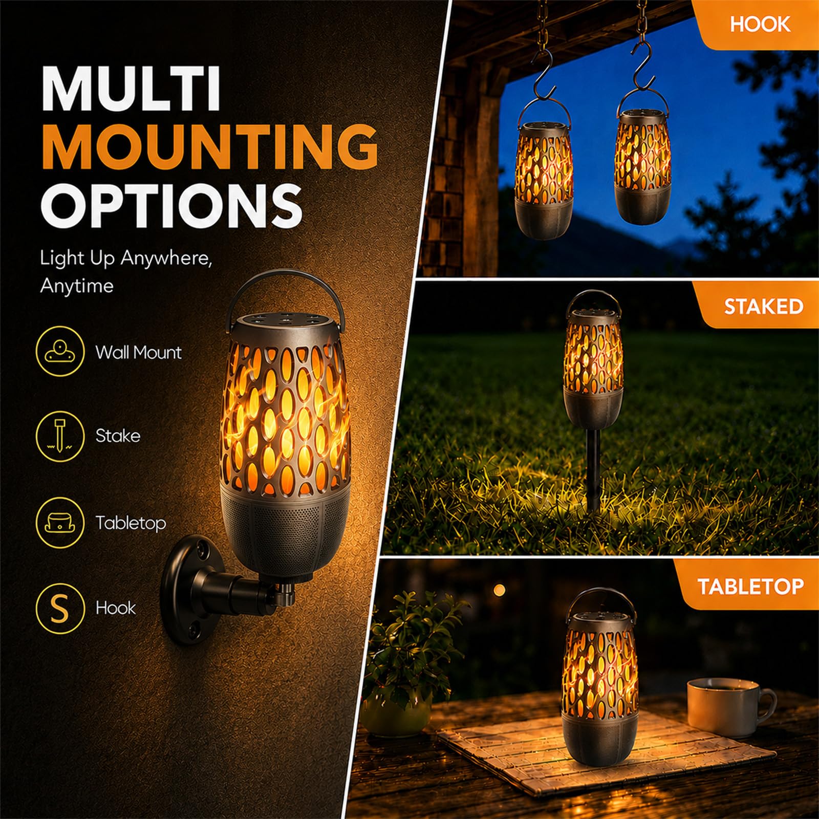 Altoparlante Bluetooth da esterno con luci a fiamma con IPX6 Waterpoof, suono stereo HD da 10 W, altoparlante a fiamma LED Bluetooth 5.3, regalo per uomini e donne, decorazioni per feste, giardino