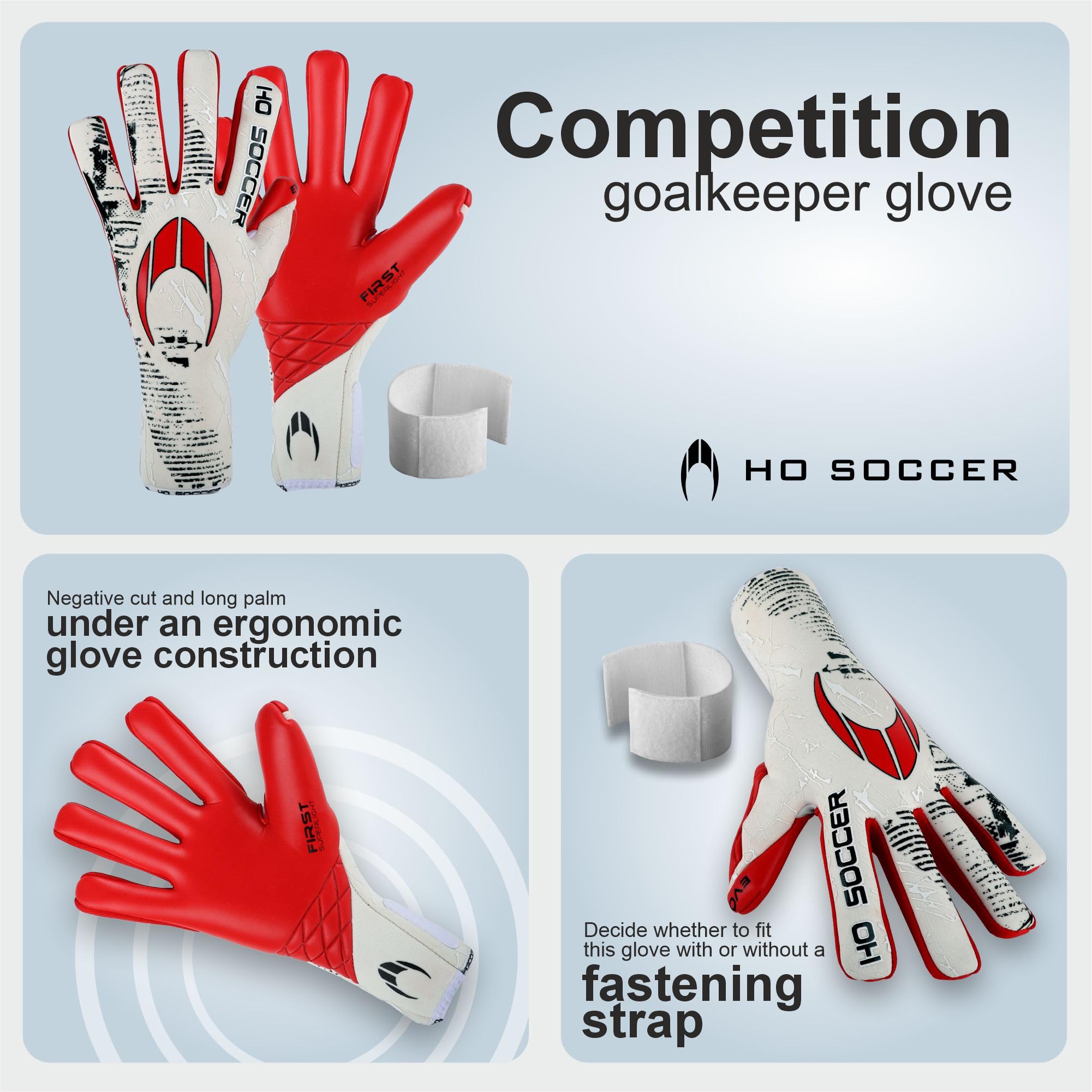 HO Soccer First Superlight EVO SMU Red Guantes de Portero, Unisex Adulto, Blanco/Rojo
