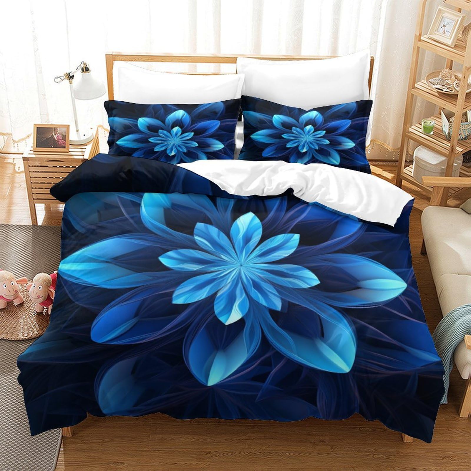 Housse de couette 260x220 bleu de qualité hôtelière en microfibre