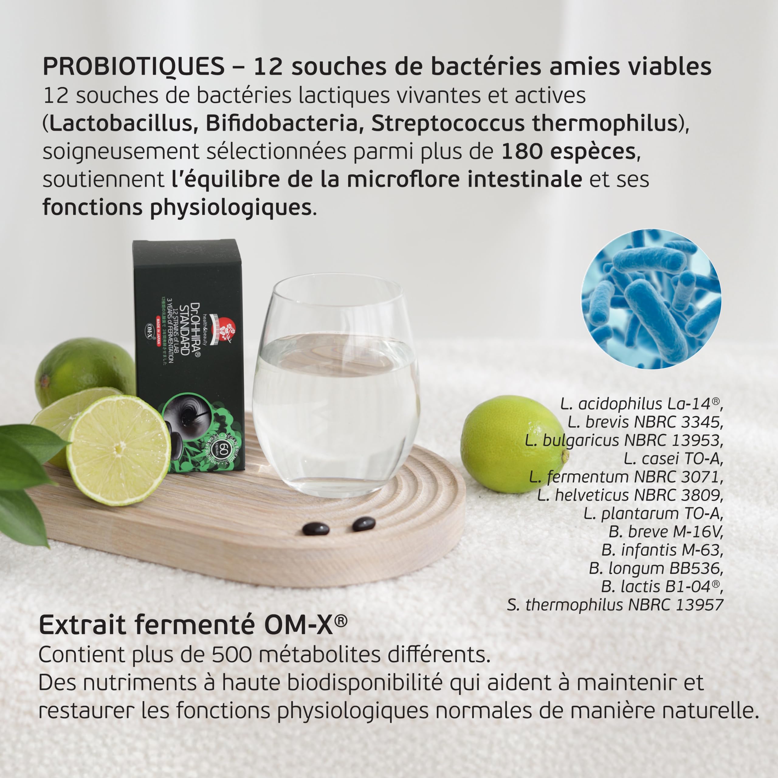STANDARD Probiotiques Santé Intestinale OM-X® 60 Gélules | Prébiotiques, Postbiotiques, 3 Ans Fermentation, 12 Cultures Vivantes, flore intestinale, 14 base de plantes légumes, fruits