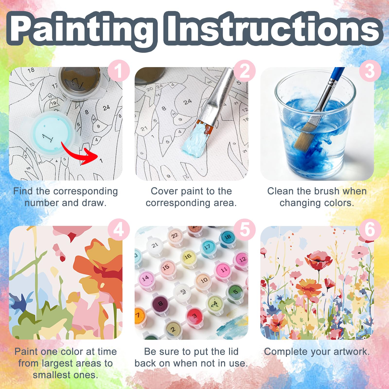 Kalonyth Flowers Paint by Numbers for Adults with Frame Beginner 8x12 inch, Frame-OP-UK06 - Image 6