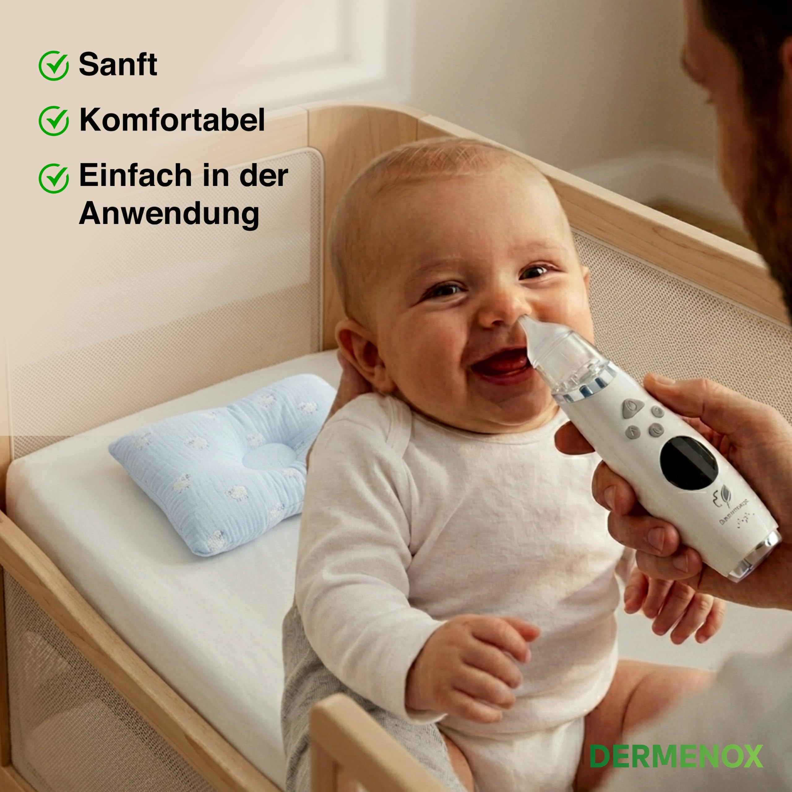 Elektrischer Nasensauger, 5 Saugstärken, Musik und Licht, Wiederaufladbarer Nasensauger mit 3 Silikondüsen, Sanft und Sicher, DERMENOX Grau