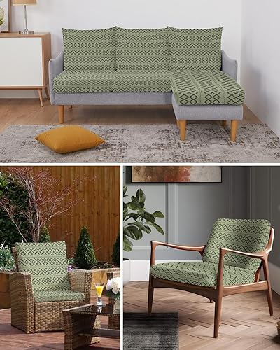 Miniatura 6 de Fundas de cojín geométricas de color verde salvia, funda elástica para sofá con parte inferior elástica, diseño moderno de arte abstracto a cuadros,