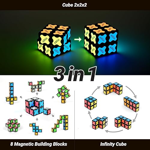 Miniatura 4 de TOSY Cubo magnético 2x2  8 bloques, juguete 2 en 1 cubo de rompecabezas 2x2x2 y cubo infinito personalizable, brillante, regalo para niños y nietos,
