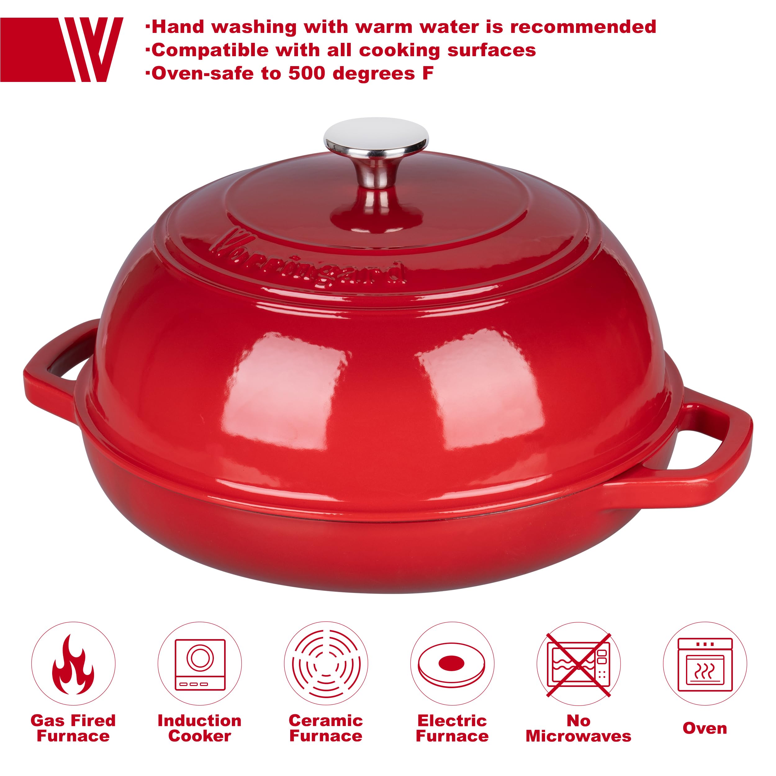 VORRINGARD Olla holandesa de hierro fundido con tapa para hornear pan, incluye suministros para hornear pan de masa madre como cesta de prueba de pan Banneton, horno de pan de 6 cuartos de galón, rojo