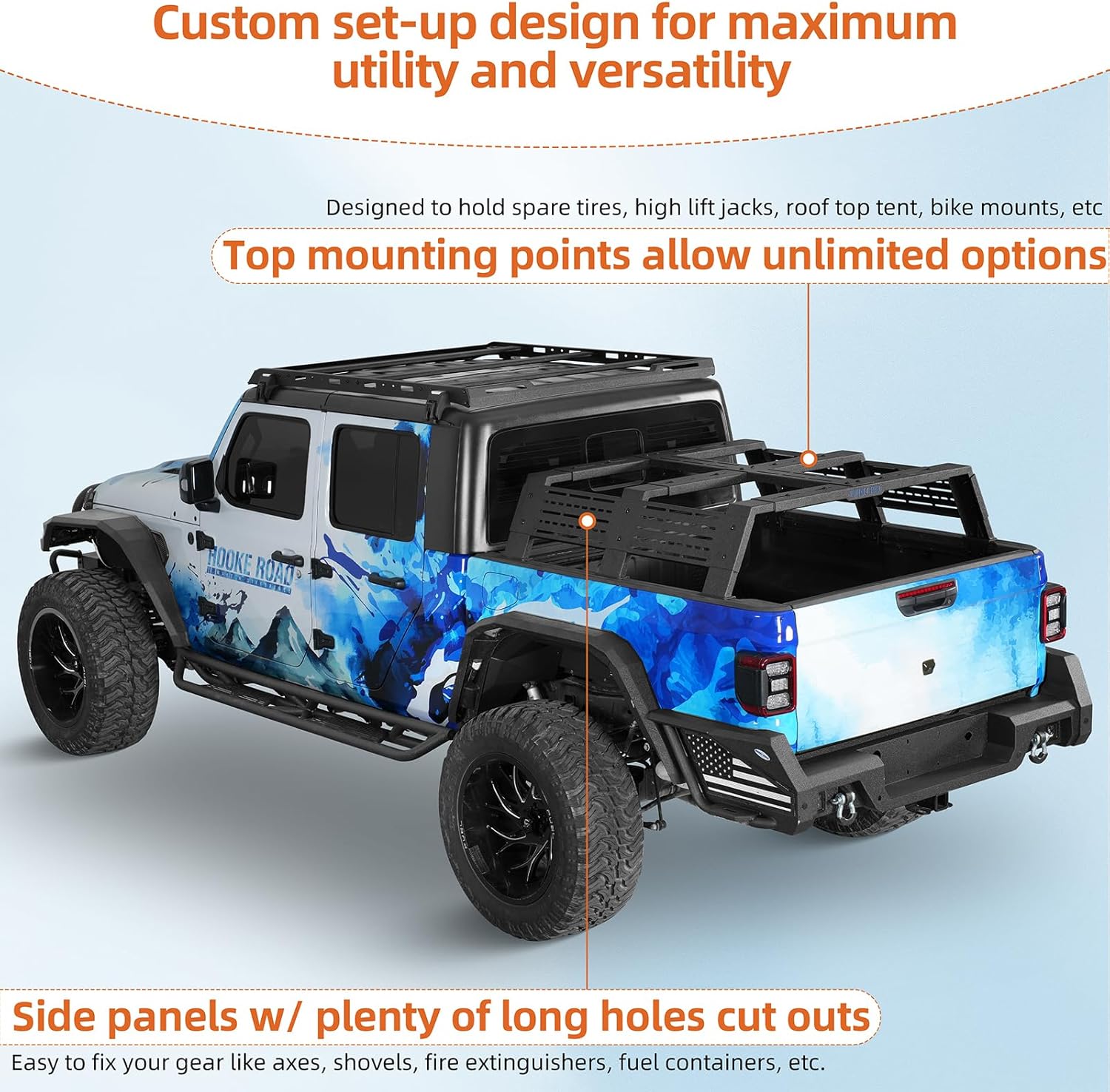 Hooke Road Overland Truck Bed Rack for Chevy Colorado, GMC Canyon, Ford Ranger, Toyota Tacoma 5' Bed, Jeep Gladiator JT - 12.3" High 50" Length for Mid-Size Trucks