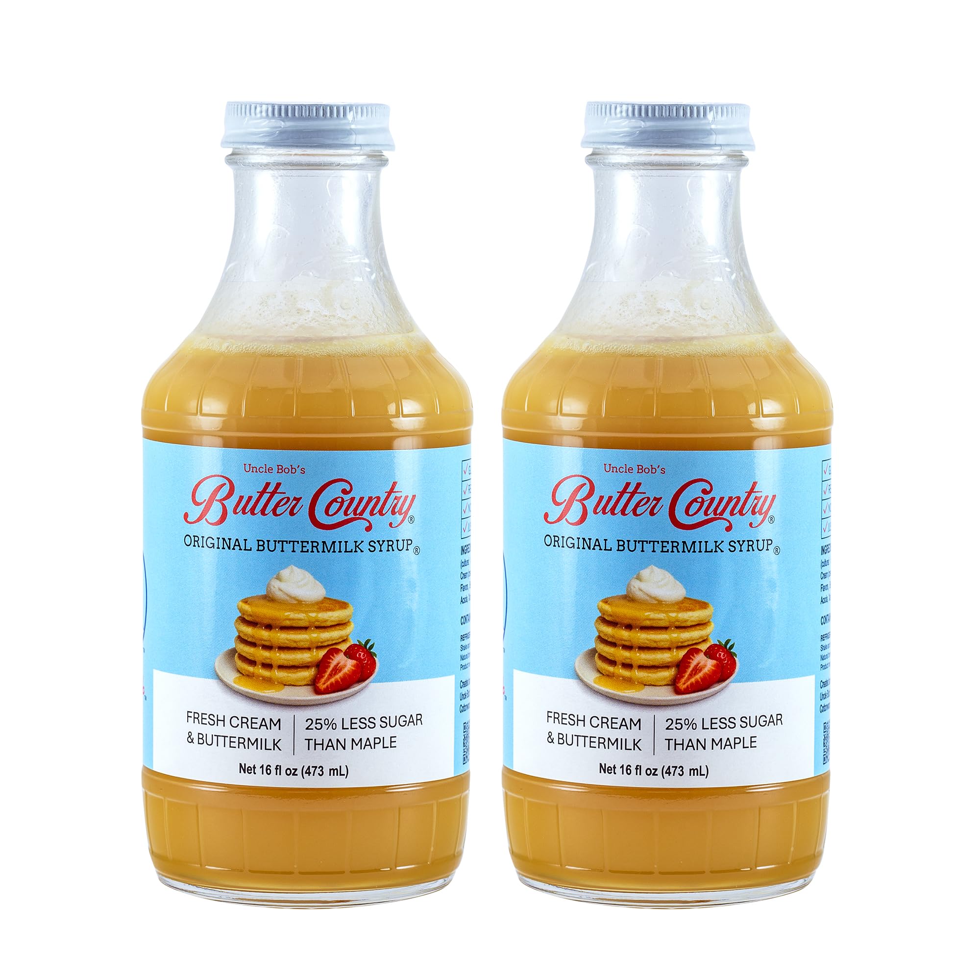 Original Buttermilk Syrup for Pancakes and Waffles, Less Sugar, No Corn Syrup, Gluten Free, Made without Artificial Flavors, 16 fl oz Bottle/2 Pack