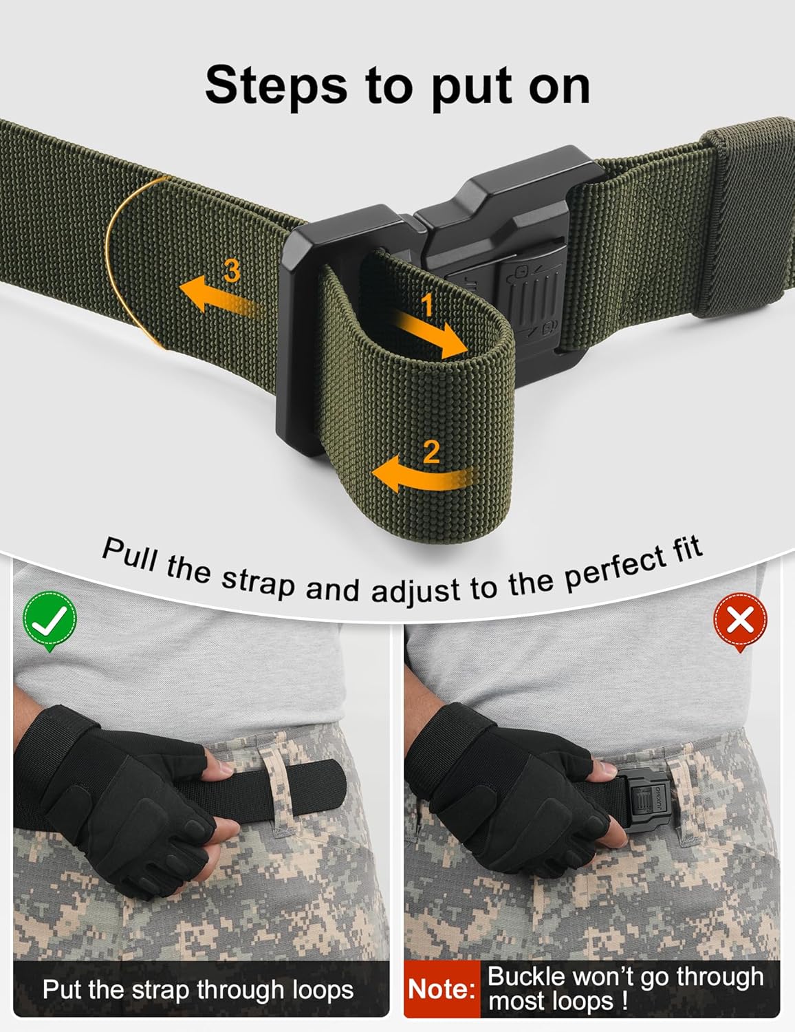 JUKMO Men's Tactical Belt with Lock, Military Work 1.5" Stretch Nylon Web Quick Release Belt with Heavy Duty Seatbelt Buckle - Image 9