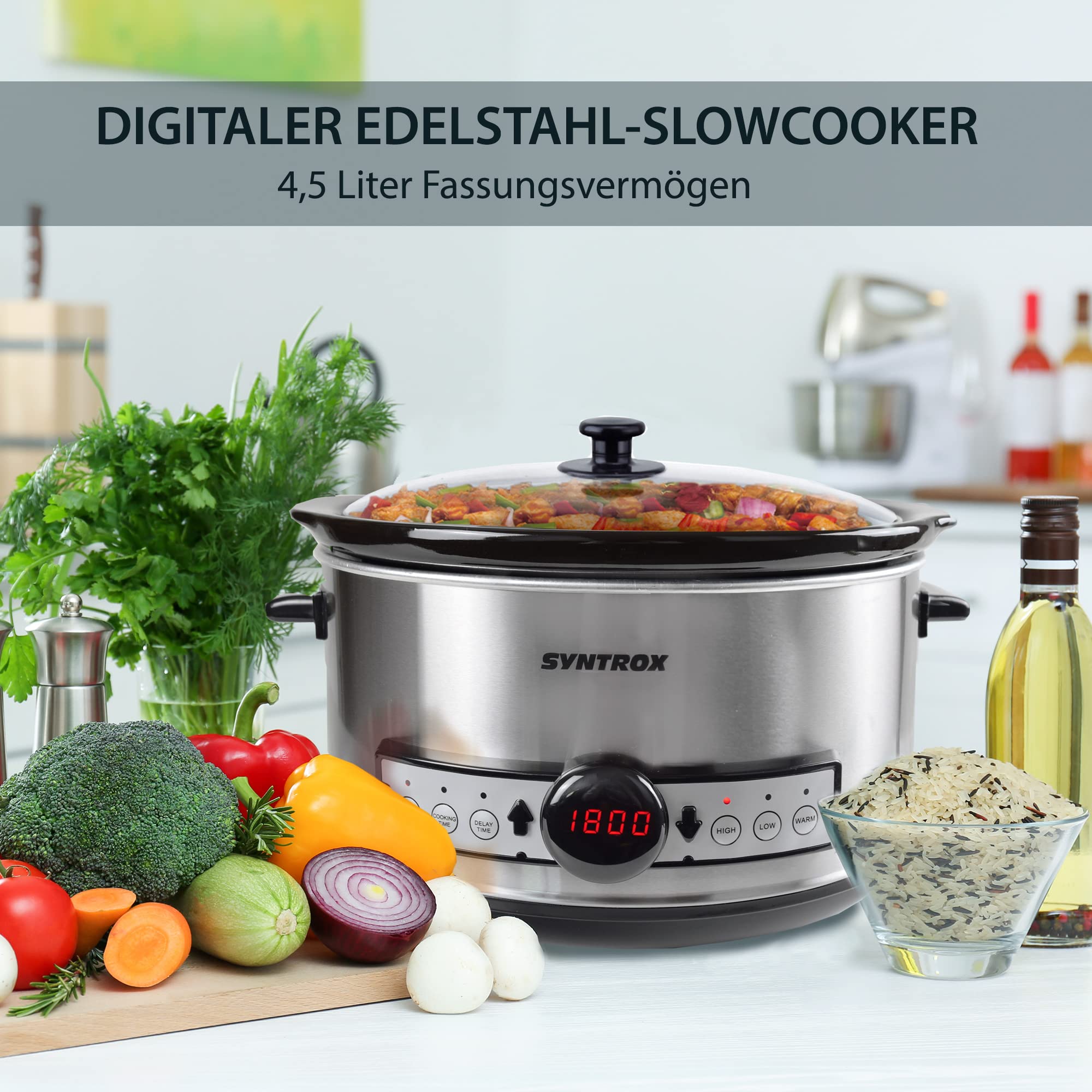 Syntrox Germany Slow Cooker Schongarer 4,5L mit Timer und Warmhaltefunktion - Leistung 280 Watt