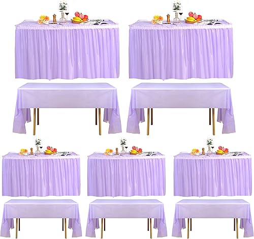 Paquete de 5 faldas de plástico para mesas rectangulares con 5 manteles de mesa, manteles azules de 14 pies y manteles de 54 x 108 pulgadas,
