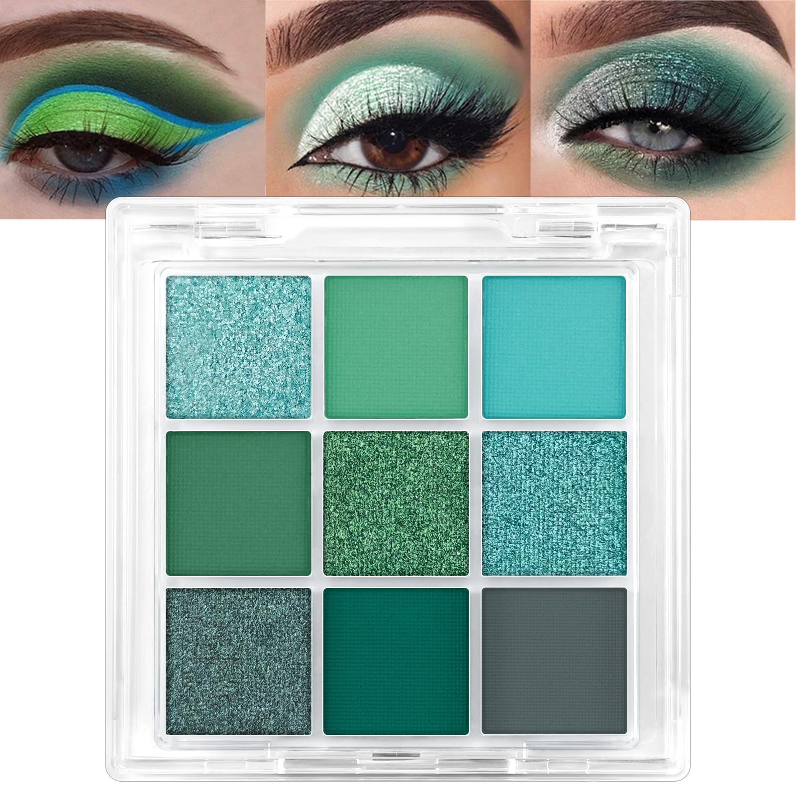 Lilbitty Paleta de Sombras de Ojos Brillantes de 9 Colores Verde Aguacate, Paleta de Sombras de Ojos Brillantes Mate de Alta Pigmentación, Difuminables Impermeables de Larga Duración