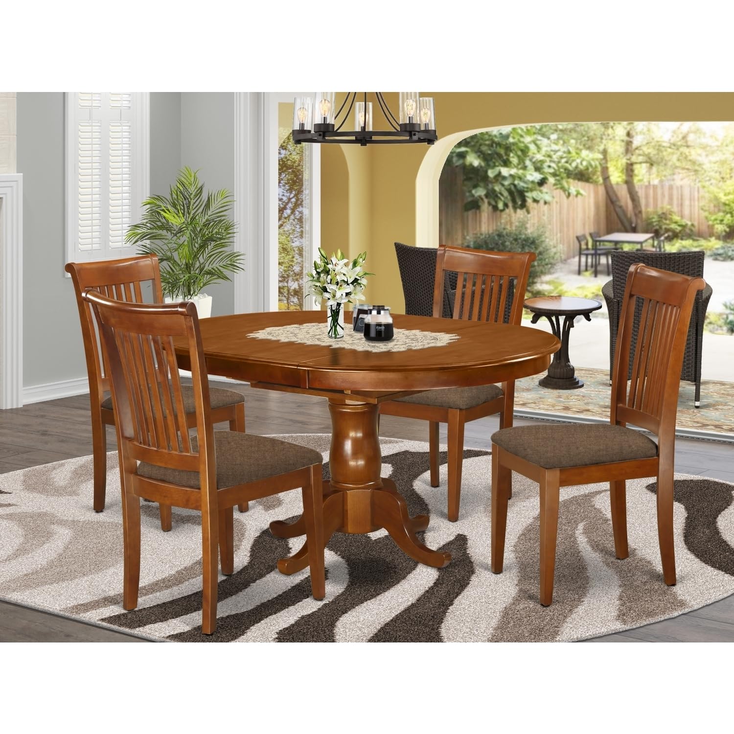 Classic 5-Piece Dining Set - Oval Table & 4 Kitchen Chairs - Comfort Room Furniture