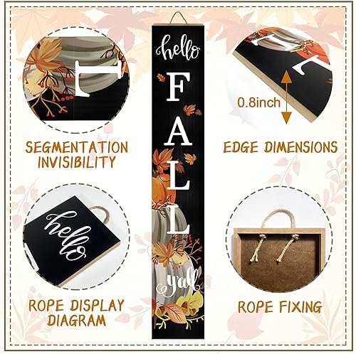 Miniatura 2 de Letrero de madera con texto en inglés "Hello Fall Y'all para porche, 47 pulgadas, para otoño, grande, de bienvenida, para calabaza, hoja de arce,
